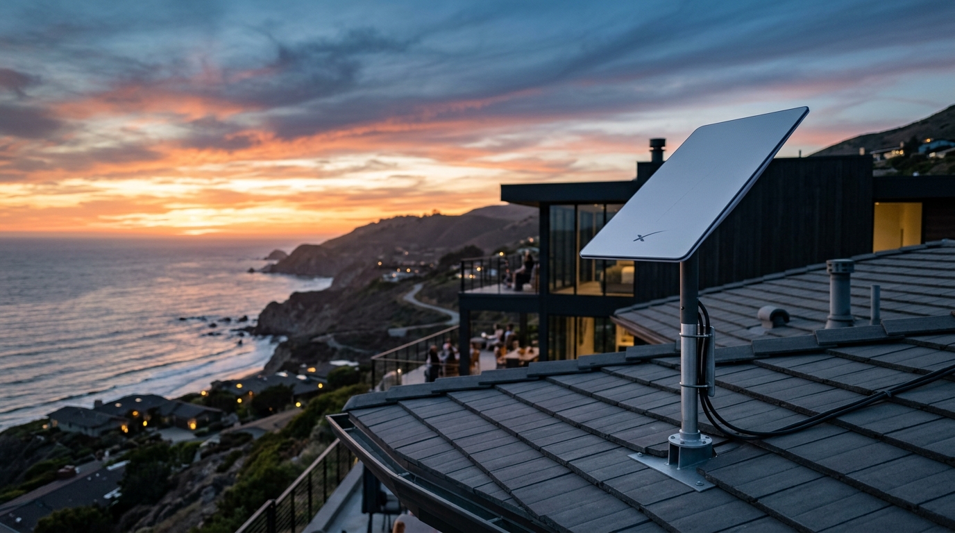 Antena Starlink instalada en techo